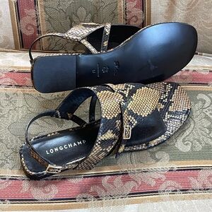 Longchamp CALVACADE SNAKE LEATHER FLAT SANDAL ITALY MADE. Size 10 Women